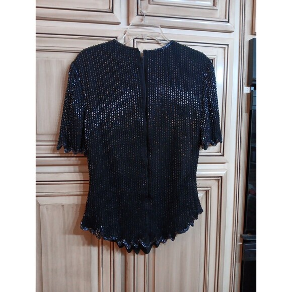 Vintage Camille Marie Black Beaded Short Sleeve Top - Size Small - 100% Silk - Picture 5 of 6